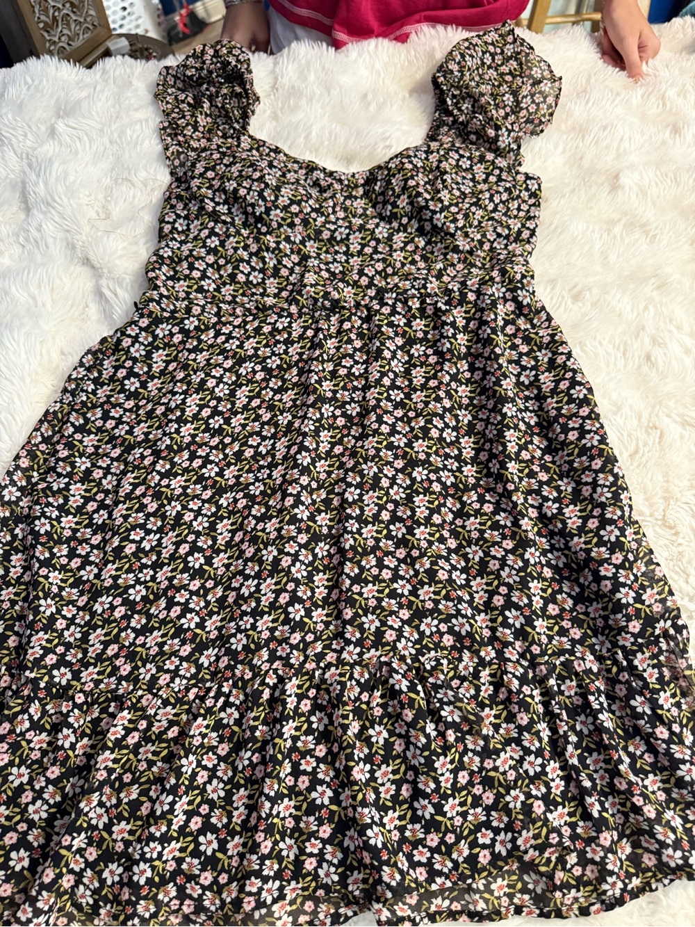 Lily Rose Black Floral Smocked Sundress with Pink & White Flowers